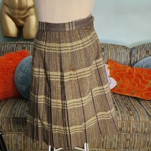Vintage 70s Yellow and Gray Plaid Pleated Maxi Skirt 24 inches waist.Vintage